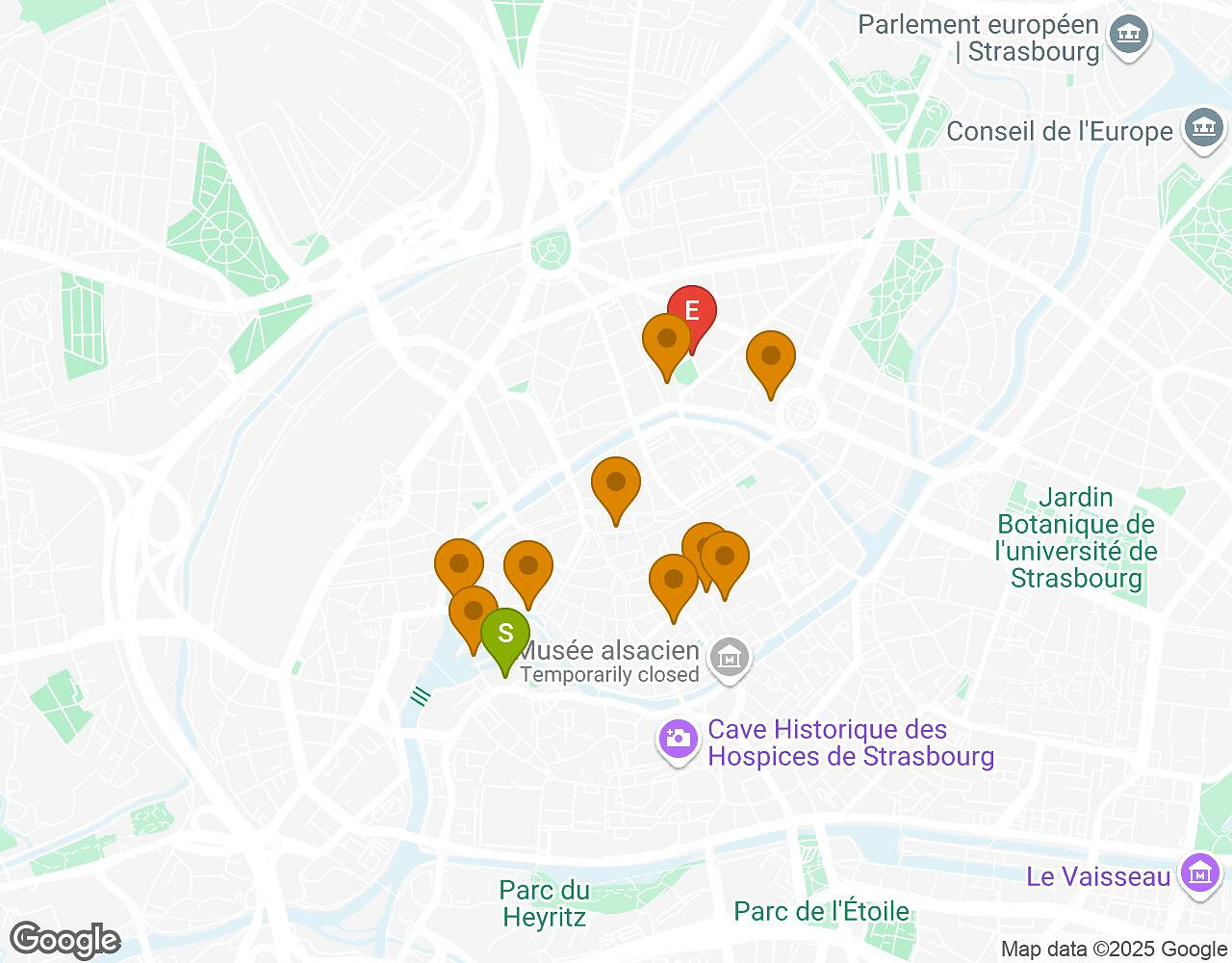 Interactieve kaart voor De Alchemist STRASBOURG met startpunt, eindpunt en bezienswaardigheden