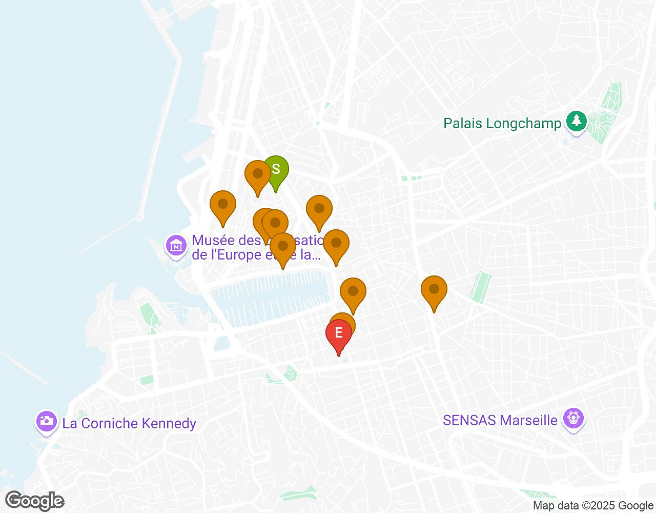 Interactive map for The Alchemist MARSEILLE showing start point, end point and points of interest