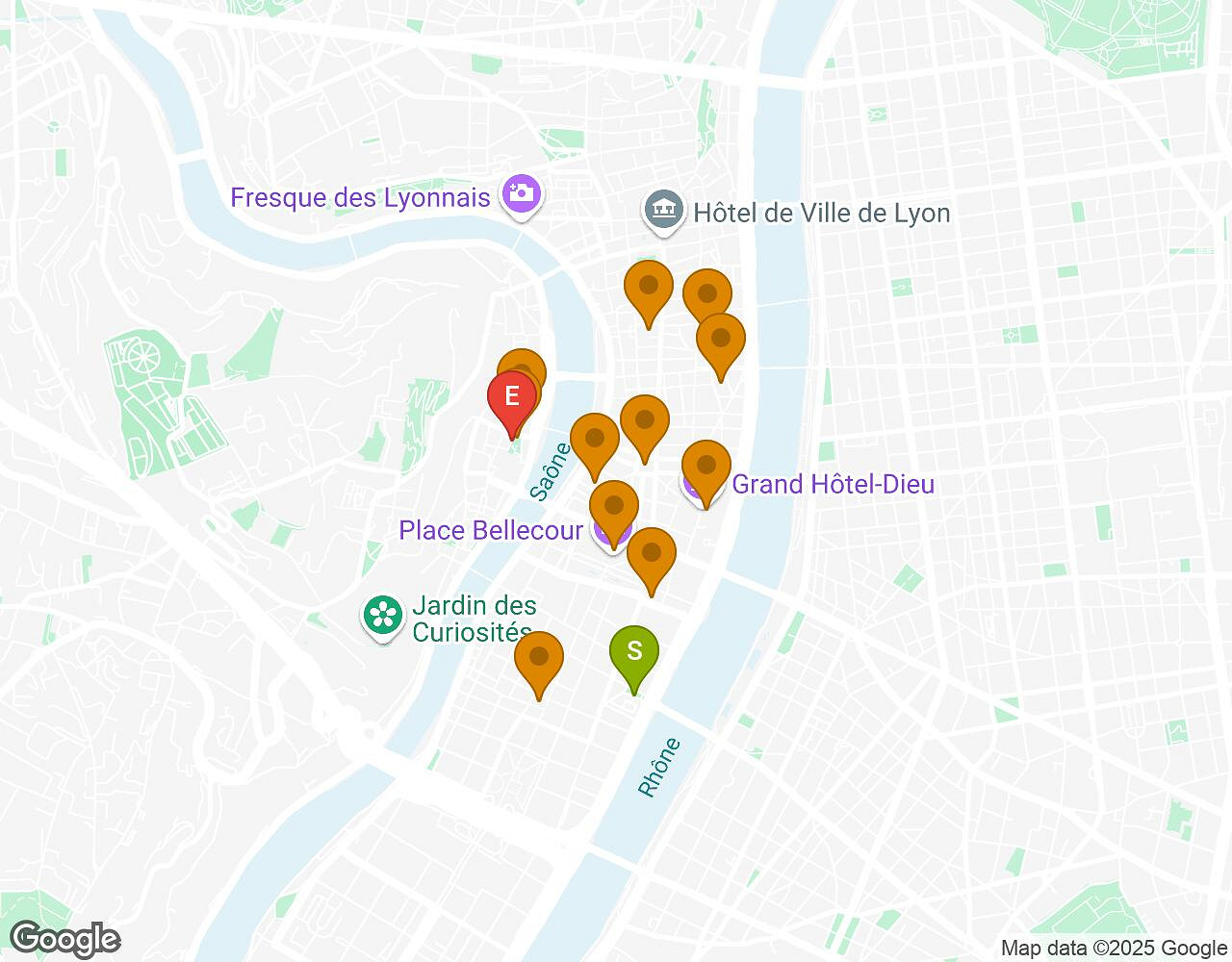 Interactieve kaart voor De Alchemist LYON met startpunt, eindpunt en bezienswaardigheden