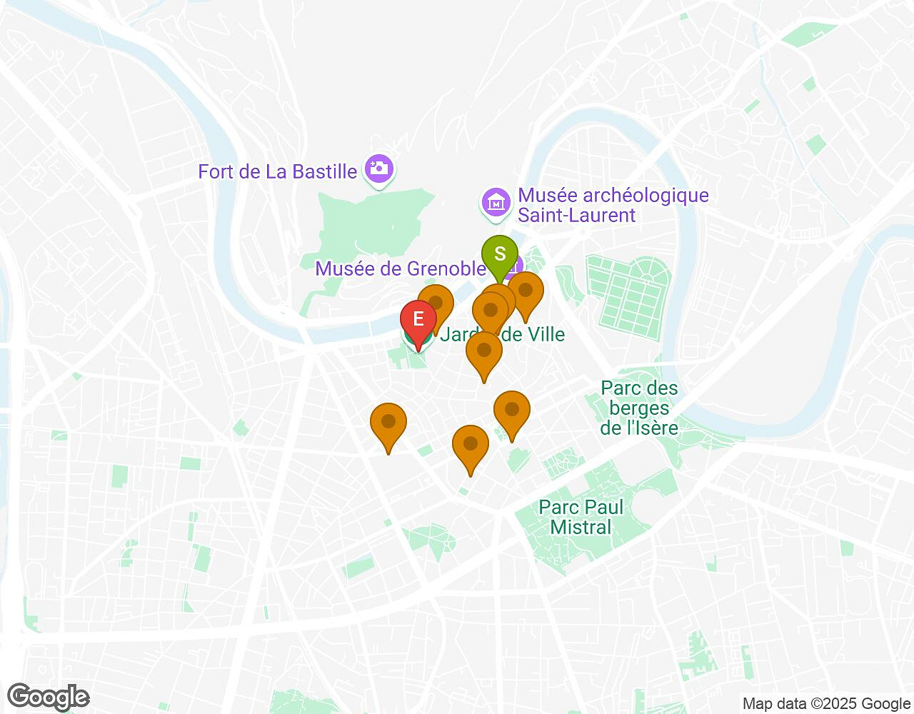 Interactieve kaart voor De Alchemist GRENOBLE met startpunt, eindpunt en bezienswaardigheden