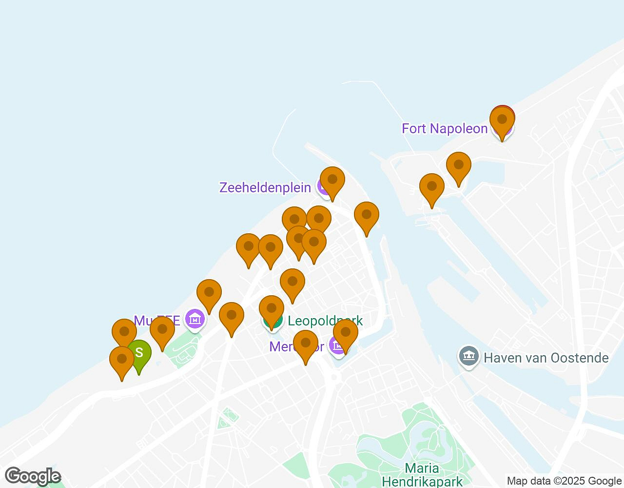Interactieve kaart voor De Geheimen van OOSTENDE met startpunt, eindpunt en bezienswaardigheden