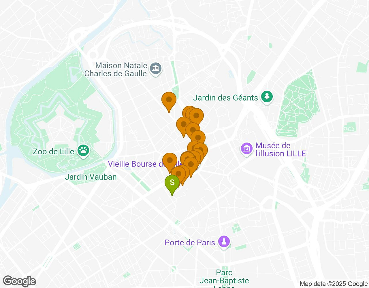 Interactive map for The Secrets of Lille showing start point, end point and points of interest