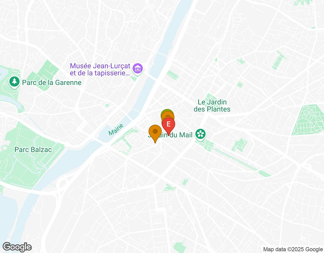 Interactive map for Mates, Mess and Madness Angers showing start point, end point and points of interest