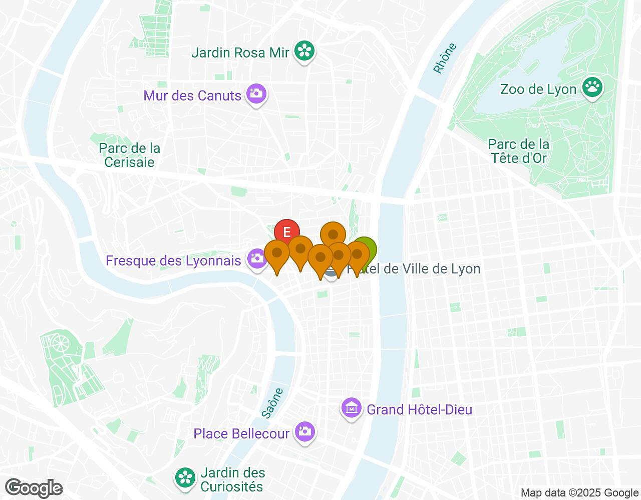 Interactive map for Mates, Mess and Madness LYON showing start point, end point and points of interest