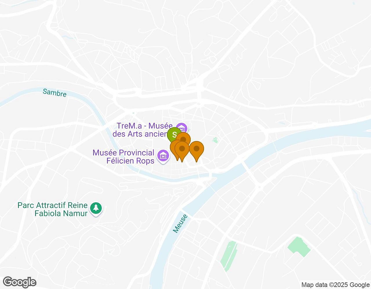 Carte interactive pour Bachelor Challenge NAMUR montrant le point de départ, d'arrivée et les points d'intérêt