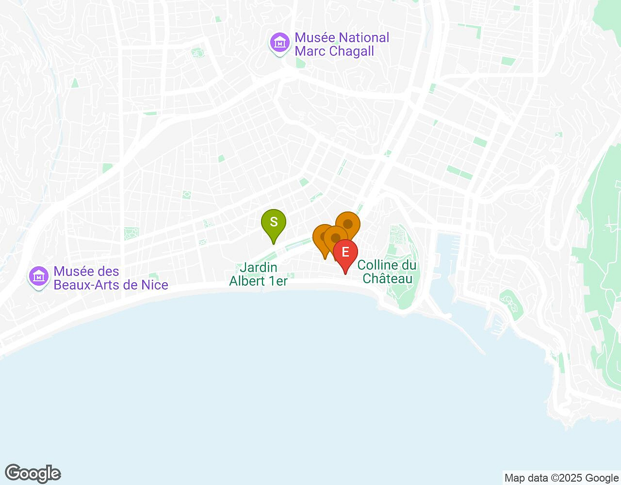 Interactive map for Mates, Mess and Madness NICE showing start point, end point and points of interest