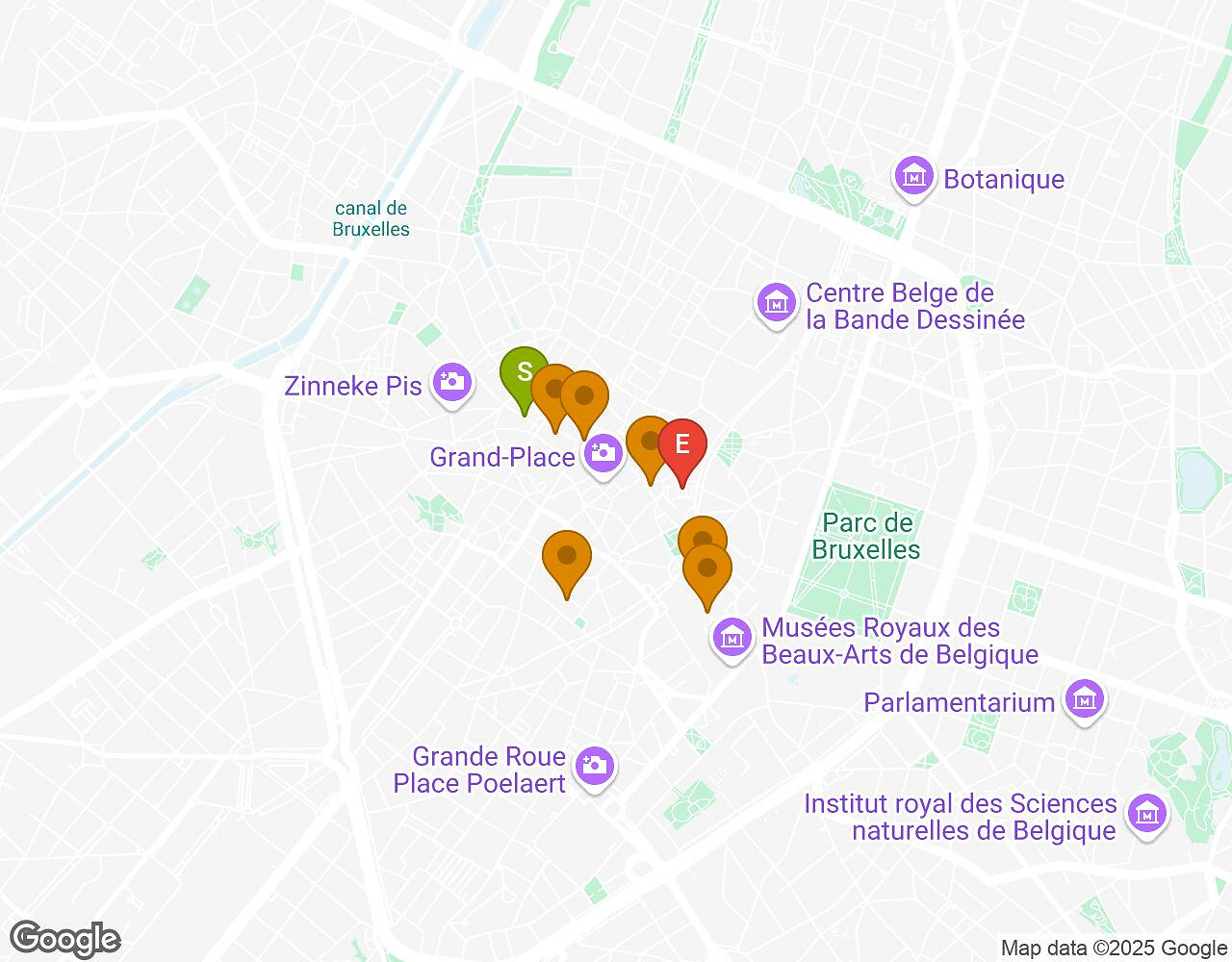 Interactive map for Red Nights BRUSSELS showing start point, end point and points of interest